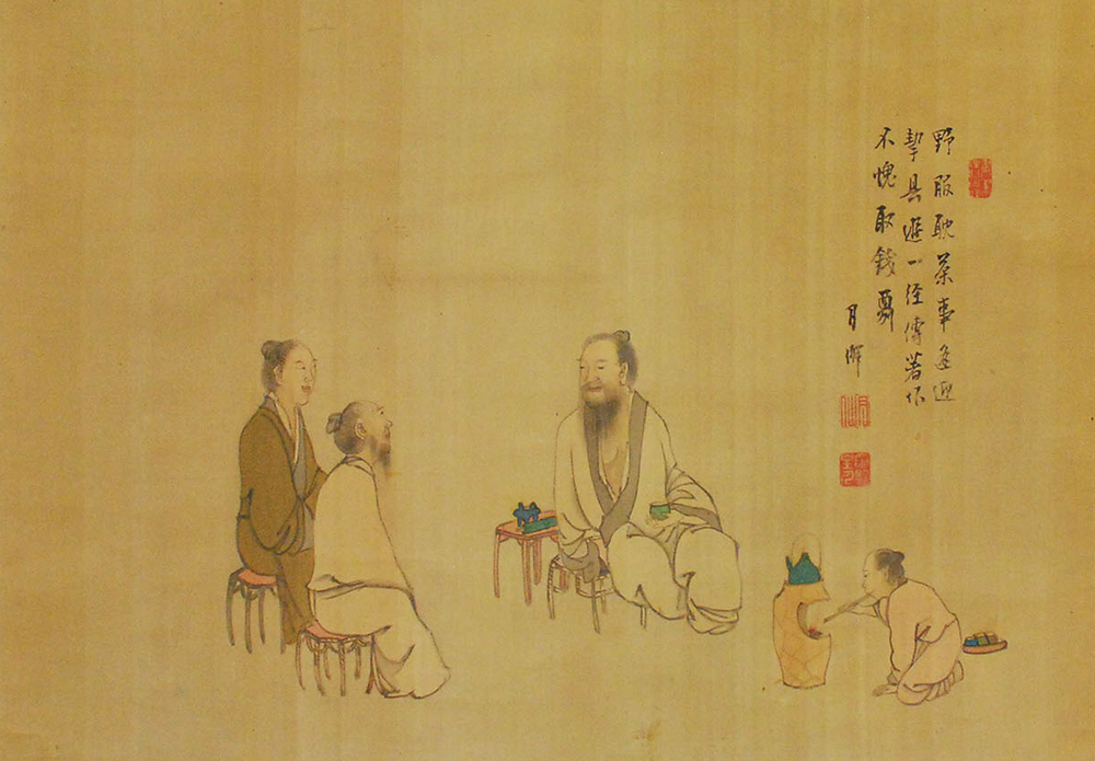 烹茶図　月僊　江戸時代中期　館蔵