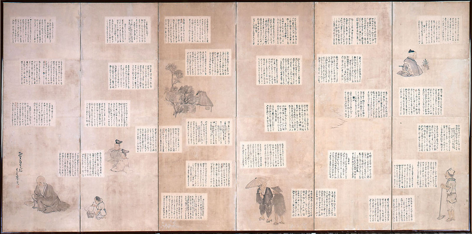 山形県指定文化財　与謝蕪村　蕪村自筆句稿貼交屏風 呉春画　江戸時代中期(18世紀)