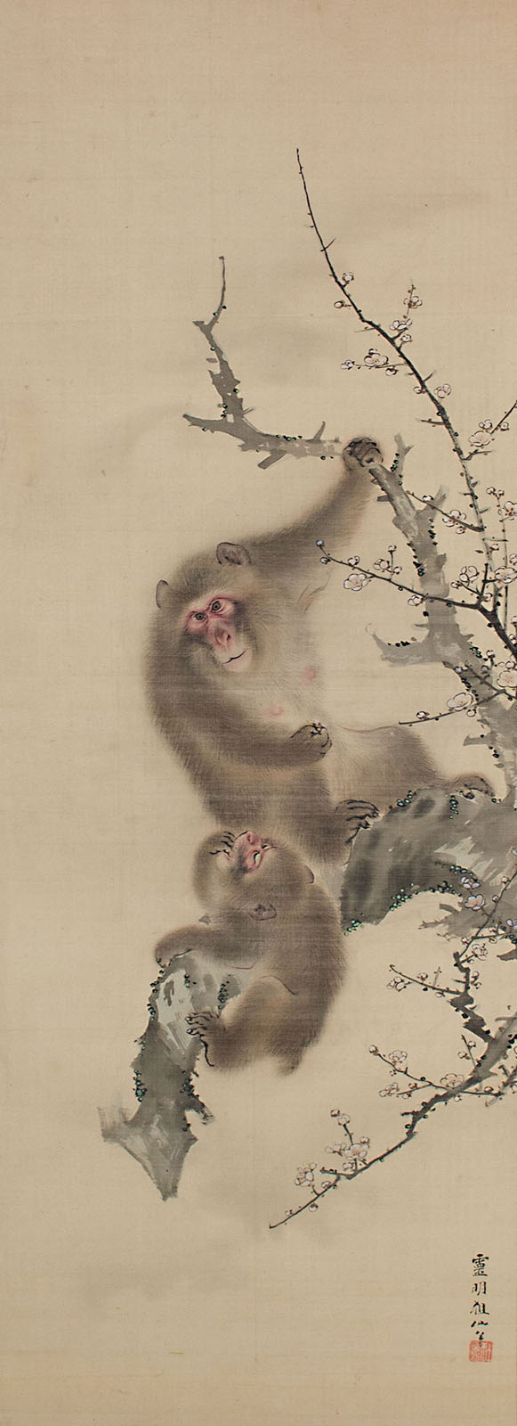 森狙仙《梅母子猿図・松瀧見猿図》　江戸時代後期(19世紀)