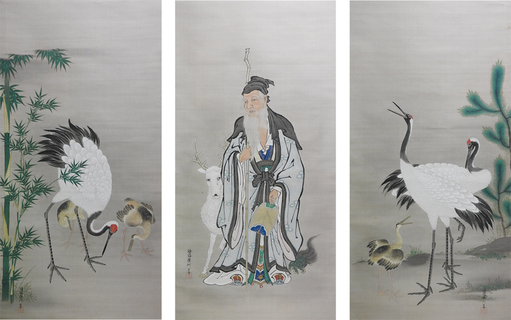 寿老・鶴図　狩野典信　江戸時代中期(18世紀)　本間美術館保管