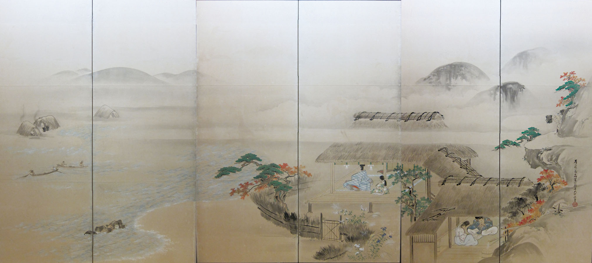 高嵩谷《須磨・住吉図屏風》（右隻）寛政6年（1794）　酒田市指定文化財