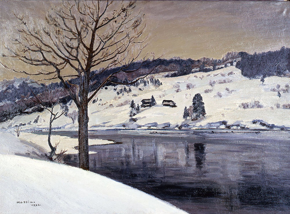 真下慶治 雪景(冬の最上川) 昭和21(1946)年